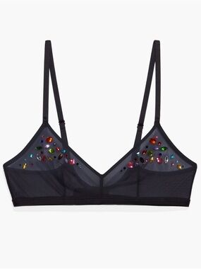 Savage X Fenty Carnival Unlined Tricot Plunge Bra black mesh w/ rainbow gems